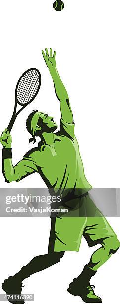 tennis player serving - isolated - tennis serve stock illustrations