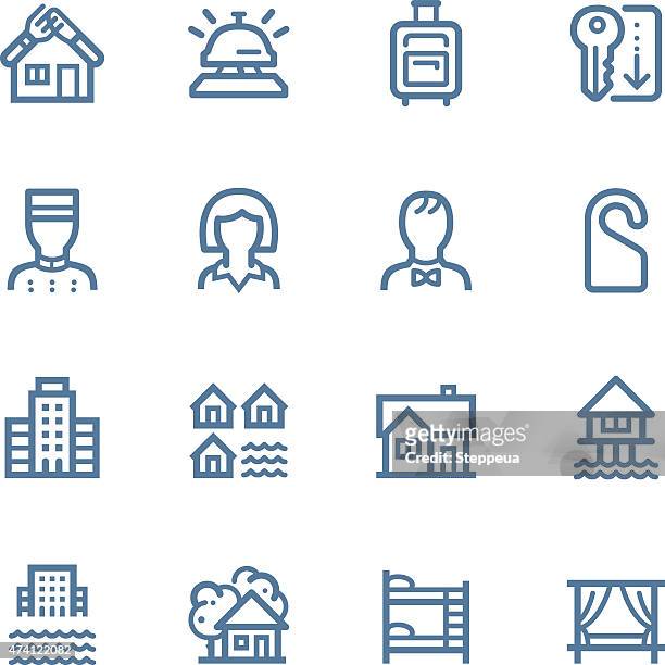 hotel line icons - hut icon stock illustrations