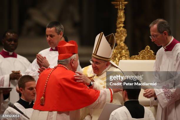 New Cardinal Vincent Nichols receives his Biretta from Pope Francis at Saint Peter's Basilica on February 22, 2014 in Vatican City, Vatican. Pope...