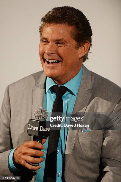 David Hasselhoff is interviewed by Laura Whitmore during the UK screening of "Hoff The Record" at The Empire Leicester Square on May 20, 2015 in...