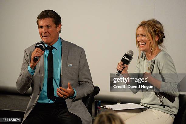 David Hasselhoff is interviewed by Laura Whitmore during the UK screening of "Hoff The Record" at The Empire Leicester Square on May 20, 2015 in...