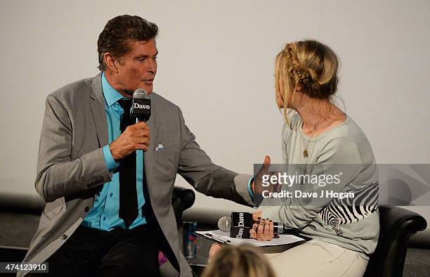 David Hasselhoff is interviewed by Laura Whitmore during the UK screening of "Hoff The Record" at The Empire Leicester Square on May 20, 2015 in...