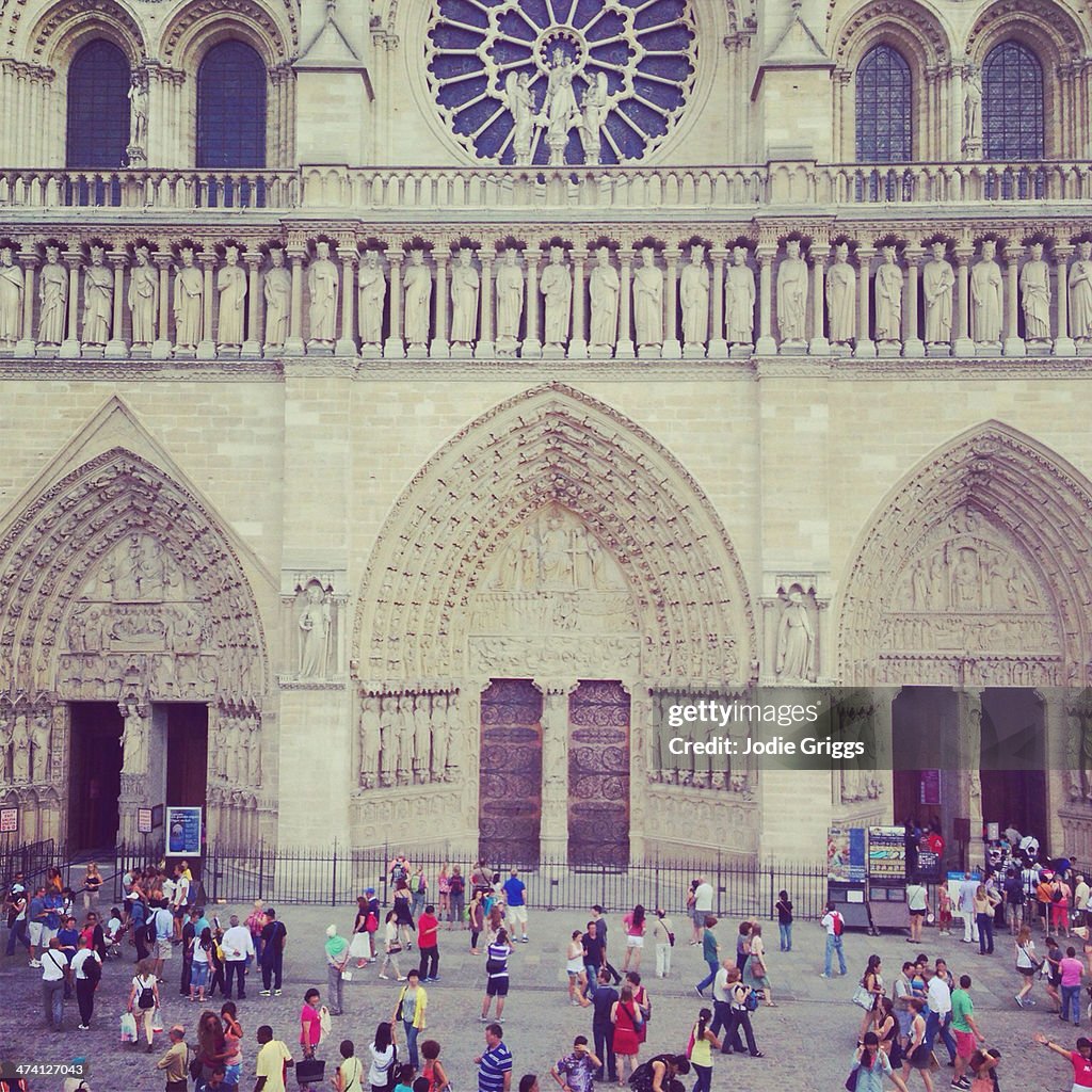 Looking down on tourists at Notre-Dame Cathedral