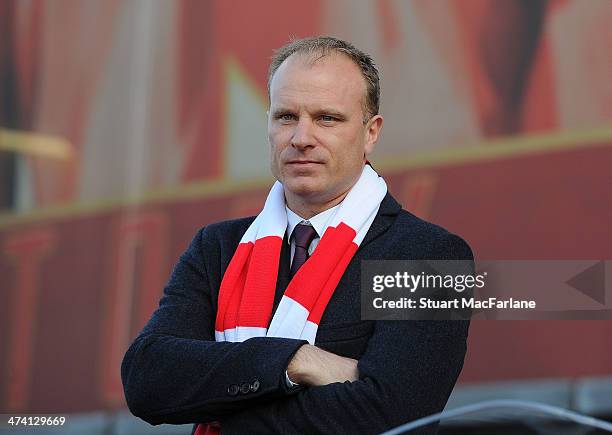 Arsenal legend Dennis Bergkamp at the unveiling of a statue in his honour before the Barclays Premier League match between Arsenal and Sunderland at...