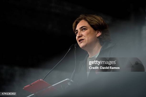 Barcelona en Comu' Leader Ada Colau speaks during a Municipal Elections rally on May 20, 2015 in Barcelona, Spain. The Leader of the newly founded...