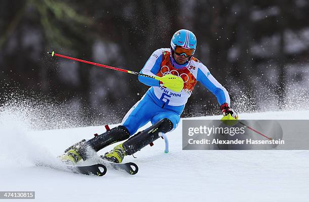 Patrick Thaler of Italy in action during the Men's Slalom during day 15 of the Sochi 2014 Winter Olympics at Rosa Khutor Alpine Center on February...