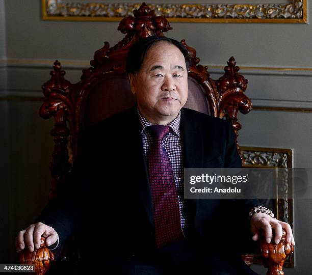 ISTANBUL, TURKEY - FEBRUARY 22: Chinese novelist and winner of the 2012 Nobel Prize in Literature Mo Yan visits Topkapi Palace after the meeting with Minister of Culture and Tourism Omer Celik at Topkapi Palace in Istanbul, Turkey on February 22, 2014. (Photo by Berk Ozkan/Anadolu Agency/Getty Images) istanbul turkey chinese novelist winner nobel