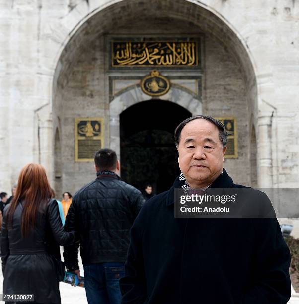 ISTANBUL, TURKEY - FEBRUARY 22: Chinese novelist and winner of the 2012 Nobel Prize in Literature Mo Yan visits Topkapi Palace after the meeting with Minister of Culture and Tourism Omer Celik at Topkapi Palace in Istanbul, Turkey on February 22, 2014. (Photo by Berk Ozkan/Anadolu Agency/Getty Images) istanbul turkey chinese novelist winner nobel