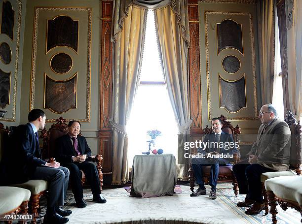 ISTANBUL, TURKEY - FEBRUARY 22: Chinese novelist and winner of the 2012 Nobel Prize in Literature Mo Yan (L) meets with Minister of Culture and Tourism Omer Celik (R) at Topkapi Palace in Istanbul, Turkey on February 22, 2014. (Photo by Berk Ozkan/Anadolu Agency/Getty Images) istanbul turkey chinese novelist winner nobel