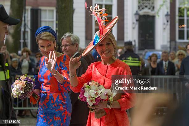Queen Mathilde of Belgium and Queen Maxima of the Netherlands inaugurate the sculpture festival "Vormidable" on May 20, 2015 in The Hague,...