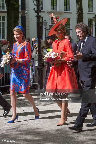 Queen Mathilde of Belgium and Queen Maxima of the Netherlands inaugurate the sculpture festival "Vormidable" on May 20, 2015 in The Hague,...
