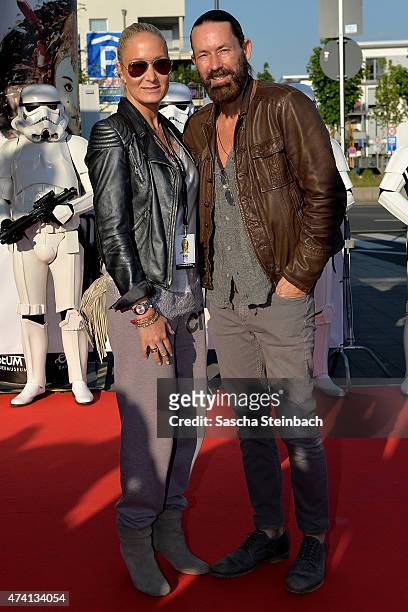 Janine Kunze and her husband Dirk Budach pose during the 'Star Wars Identities' Exhibtion Press Preview & VIP Opening at Odysseum on May 20, 2015 in...