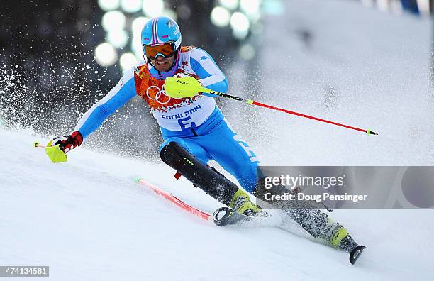 Patrick Thaler of Italy in action during the Men's Slalom during day 15 of the Sochi 2014 Winter Olympics at Rosa Khutor Alpine Center on February...