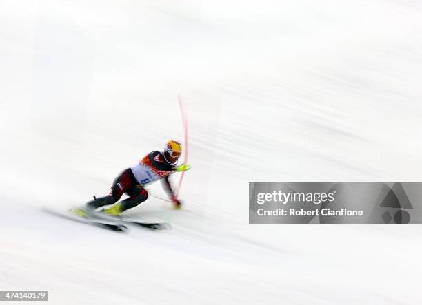 Ivica Kostelic of Croatia competes during the Alpine Skiing Men's Slalom on day 15 of the Sochi Winter Olympics at Rosa Khutor Alpine Center on...