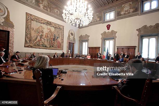 General view as Italy's new Prime Minister Matteo Renzi opens his first cabinet meeting on February 22, 2014 in Rome, Italy. Newly designated...