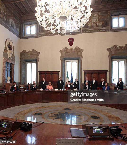 General view as Italy's new Prime Minister Matteo Renzi opens his first cabinet meeting on February 22, 2014 in Rome, Italy. Newly designated...