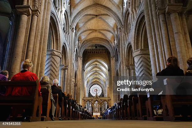 The congregation listen to a service held in Durham Cathedral during the inauguration service for the Right Reverend Paul Butler on February 22, 2014...