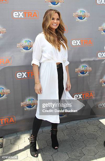 Model Chrissy Teigen visits "Extra" at Universal Studios Hollywood on May 20, 2015 in Universal City, California.