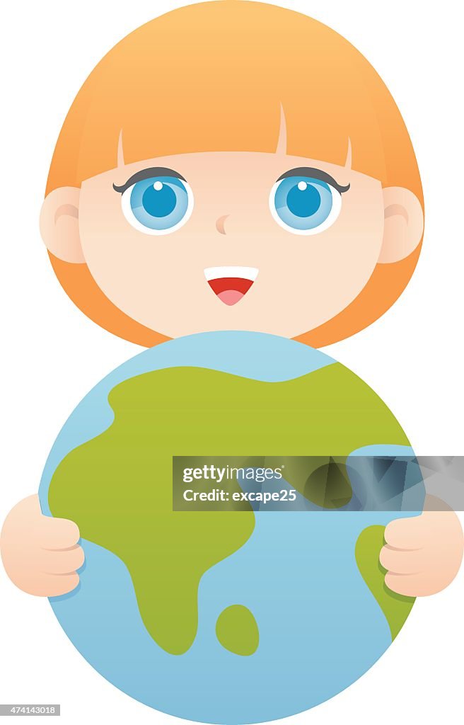 Girl holding desk globe