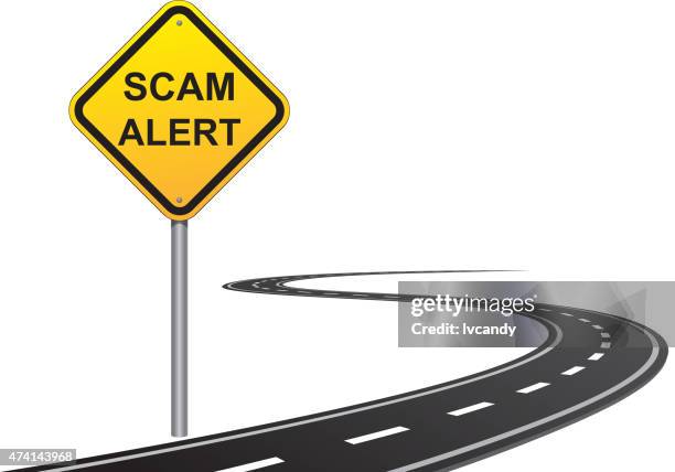 scam alert road sign - empty asphalt stock illustrations
