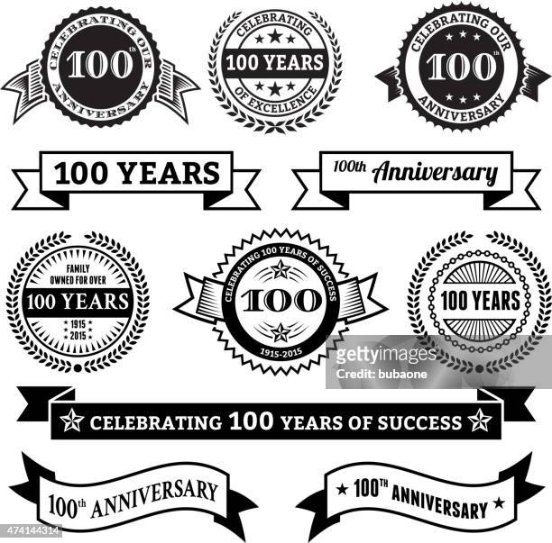 one hundred year anniversary vector badge set  vector background - number 100 stock illustrations