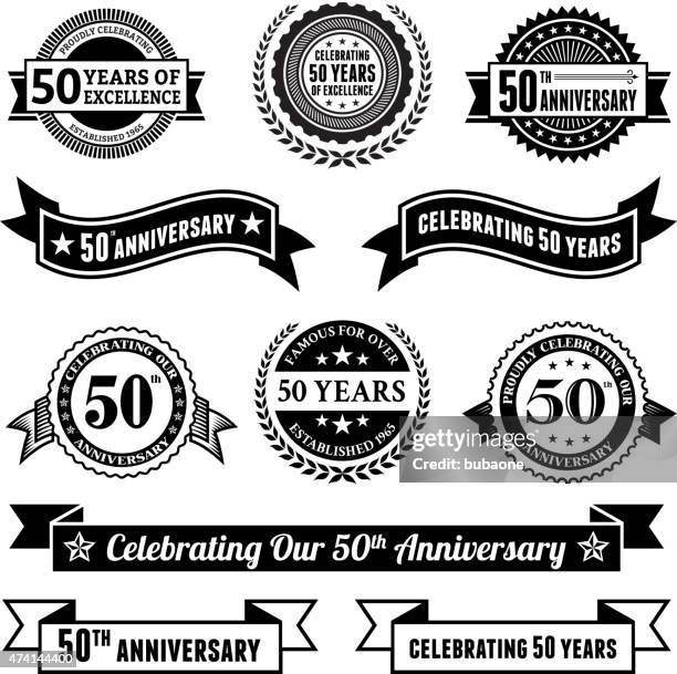 fifty year anniversary vector badge set royalty free vector background - anniversary banner stock illustrations