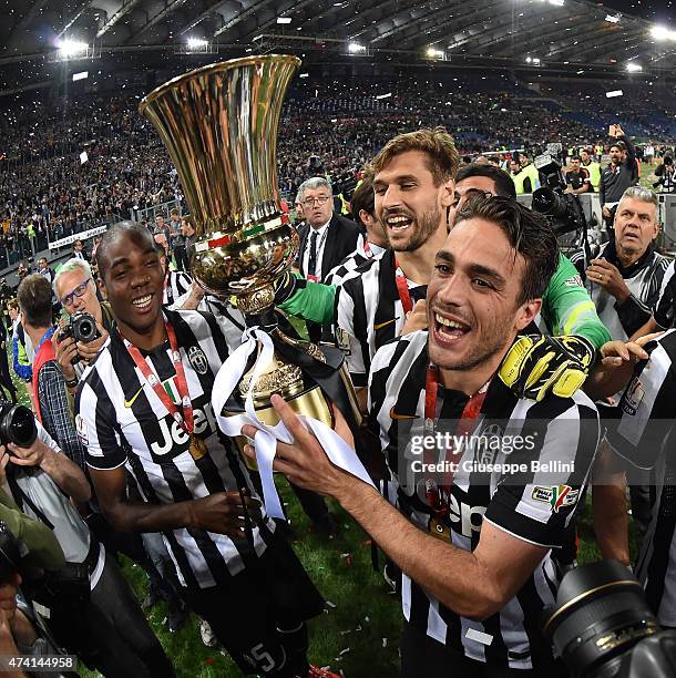 Alessandro Matri of Juventus celebrates the victory after the TIM Cup final match between SS Lazio and Juventus FC at Olimpico Stadium on May 20,...