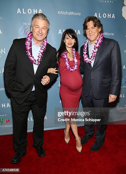 Actor Alec Baldwin, Hilaria Baldwin and director Cameron Crowe attend the "Aloha" New York Screening at Sony Screening Room on May 20, 2015 in New...