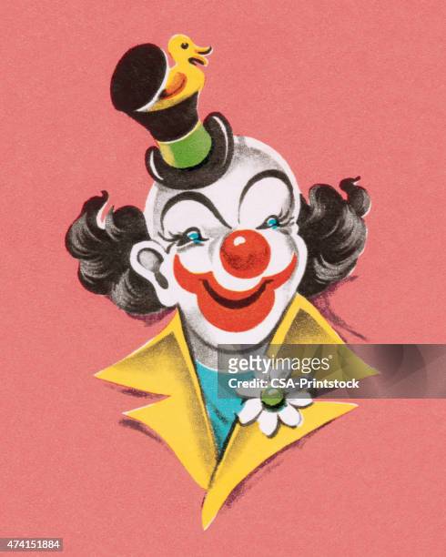 clown trägt hut - happy clown faces stock-grafiken, -clipart, -cartoons und -symbole