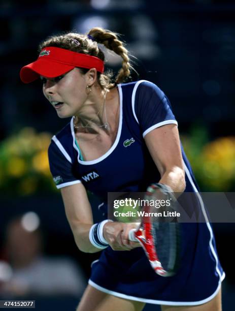 Alize Cornet of France in action against Venus Williams of the USA during the final of the WTA Dubai Dury Free Tennis Championship at the Dubai...