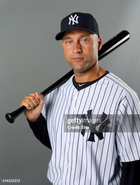 Derek Jeter of the New York Yankees poses for a portrait during New York Yankees Photo Day on February 22, 2014 at George M. Steinbrenner Field in...