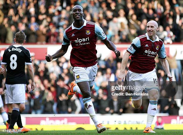 Carlton Cole of West Ham celebrates after scoring his team's second goal of the game during the Barclays Premier League match between West Ham and...