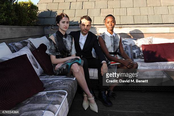 Marios Schwab and Models attend the Marios Schwab for Aqua Kyoto terrace launch party at Aqua Kyoto on May 20, 2015 in London, England.