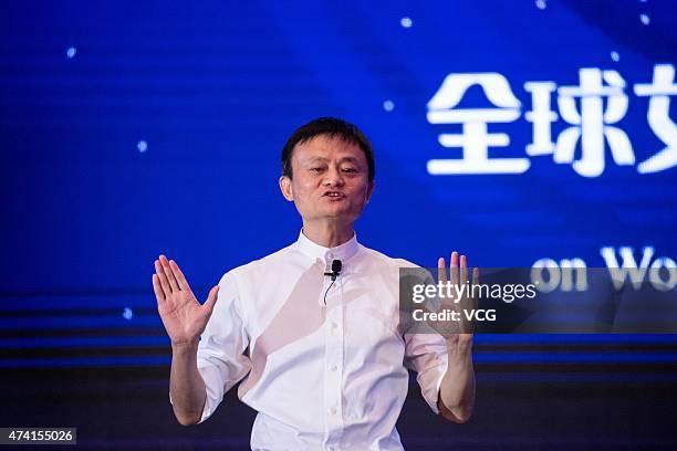 Jack Ma, Executive Chairman of Alibaba Group, speaks during the Global Women Entrepreneurs Conference on May 20, 2015 in Hangzhou, Zhejiang province...