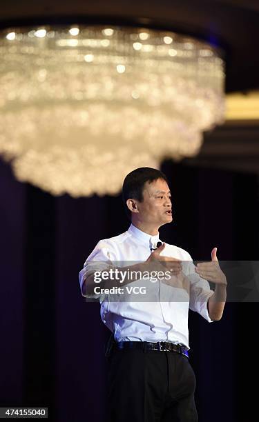 Jack Ma, Executive Chairman of Alibaba Group, speaks during the Global Women Entrepreneurs Conference on May 20, 2015 in Hangzhou, Zhejiang province...