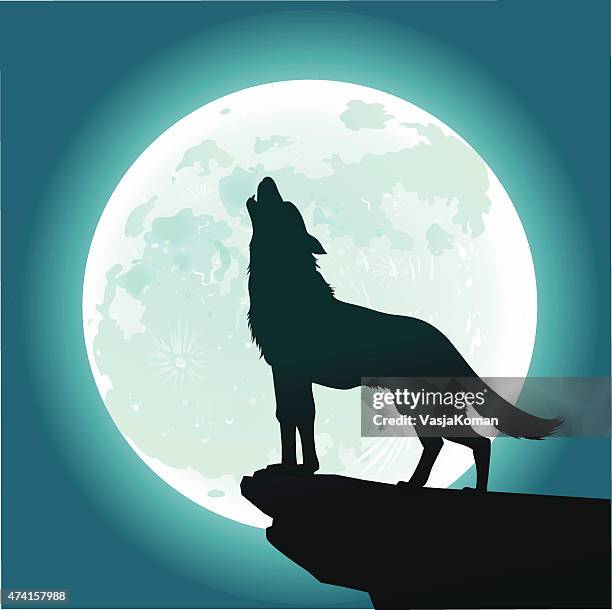 stockillustraties, clipart, cartoons en iconen met lone wolf howling at the moon - maan