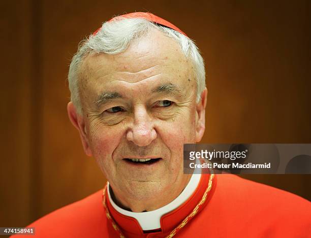 New Cardinal Vincent Nichols waits to greet visitors in the Vatican on February 22, 2014 in Vatican City, Vatican. 19 new cardinals were created by...