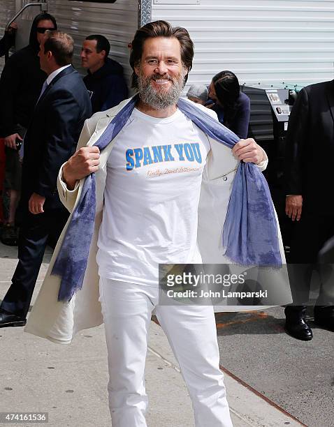 Jim Carrey visits "Late Show With David Letterman" - May 20, 2015 at Ed Sullivan Theater on May 20, 2015 in New York City.