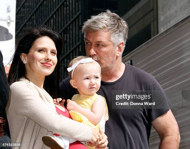 Hilaria Baldwin, Carmen Baldwin and Alec Baldwin arrive for the final episode of "The Late Show with David Letterman" at the Ed Sullivan Theater on...