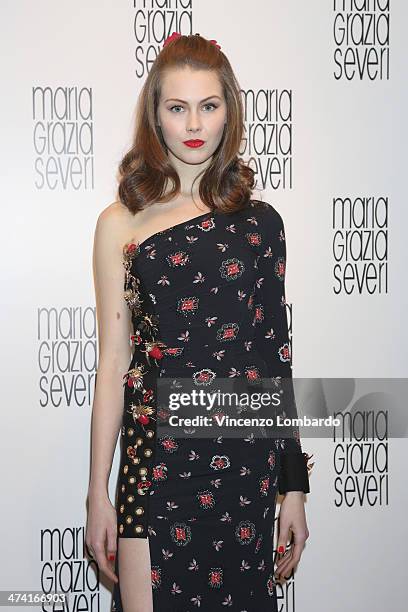 Model poses during the Maria Grazia Severi presentation as part of Milan Fashion Week Womenswear Autumn/Winter 2014 on February 22, 2014 in Milan,...