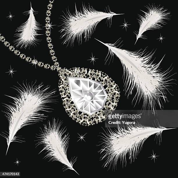 necklace and feathers - diamond necklace stock illustrations