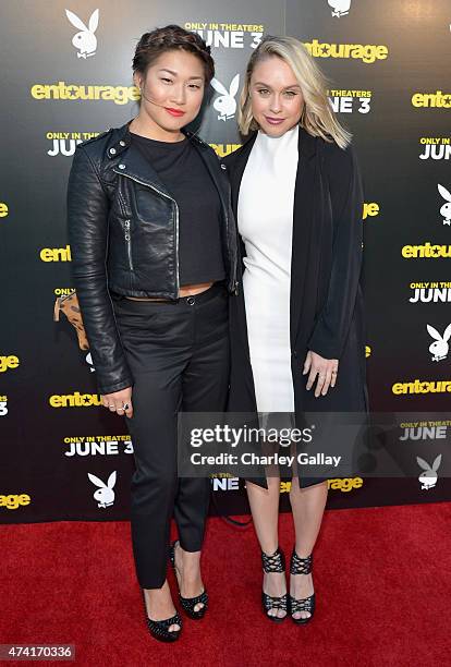 Actresses Jenna Ushkowitz and Becca Tobin attend an advance screening of Entourage at the Playboy Mansion on May 20, 2015 in Los Angeles, California.