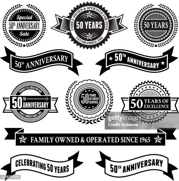 fifty year anniversary vector badge set royalty free vector background - multiple dates stock illustrations