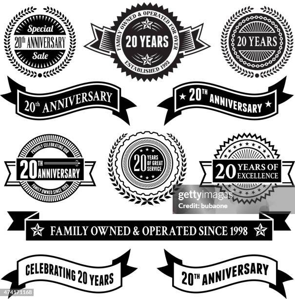 twenty year anniversary vector badge set royalty free vector background - celebrating 20 years stock illustrations
