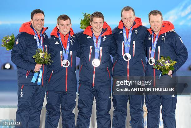 Picture taken with a robotic camera shows Great Britain's silver medalists Tom Jr Brewster, Michael Goodfellow, Scott Andrews, Greg Drummond and...