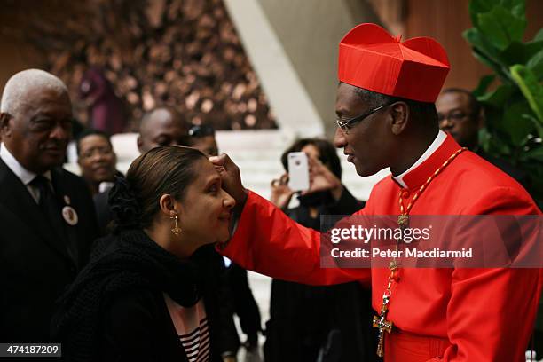 New Cardinal Chibly Langlois greets visitors in the Paul VI Audience Hall on February 22, 2014 in Vatican City, Vatican. 19 new cardinals were...