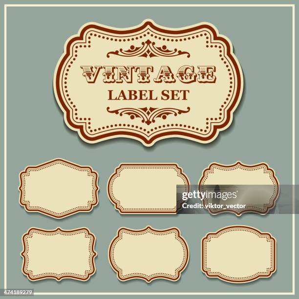 vintage etiketten vektor-set - klassizistisch stock-grafiken, -clipart, -cartoons und -symbole