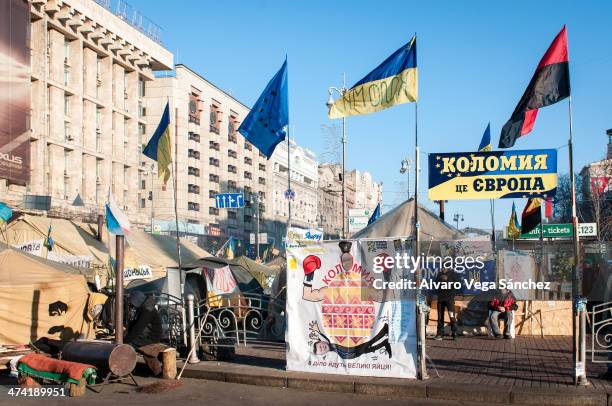 Detail of the Euromaidan, during the 2013-2014 protests. Protesters coming from Kolomyya are supposed to sleep here.