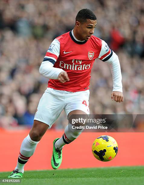 Serge Gnabry of Arsenal during the match between Arsenal and Sunderland in the Barclays Premier League at Emirates Stadium on February 22, 2014 in...
