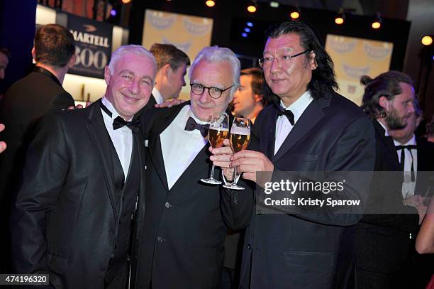 Thierry Hernandez, Alain Ducasse and guest enjoy a Martell cocktail at the the Martell cocktail at the Martell 300th anniversary eventheld at the...